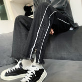 Men Jeans Straight Jeans Men's Loose Split Pants